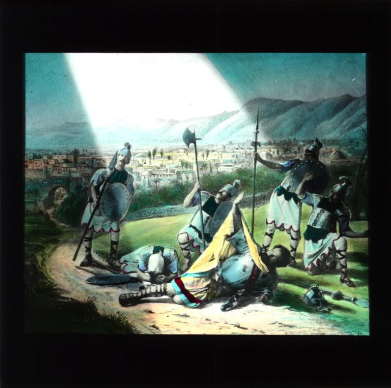 'Five Roman soldiers and other man in Roman dress struck by a ray of light'