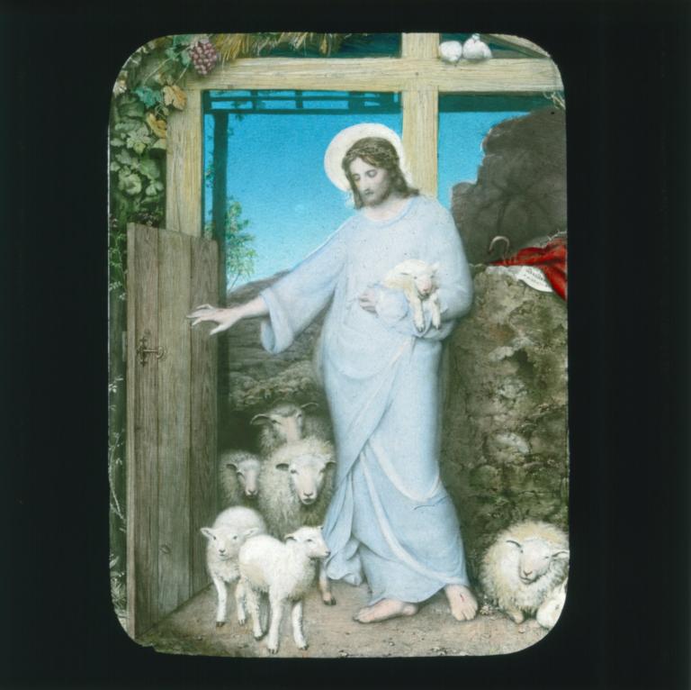 'The Shepherd of the Fold' Christ with lambs at his feet