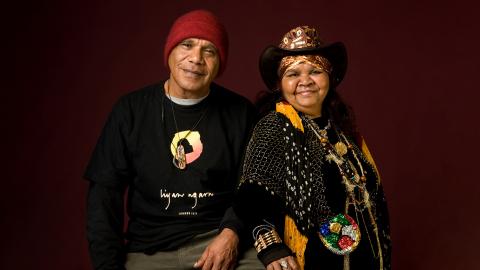 Archie Roach and Ruby Hunter curated collection Archie Roach and Ruby Hunter smile for the camera.